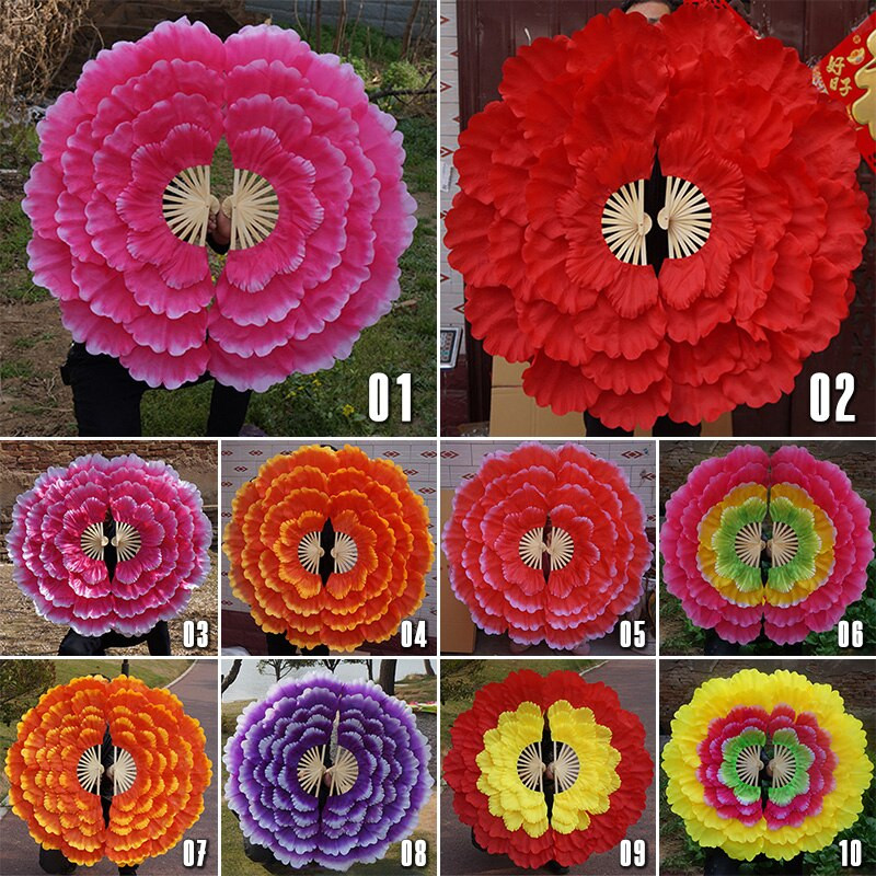 92 cm velika polupreklopiva lepeza za ples, dvostrana ručna lepeza s cvijetom božura, četvrtasta plesna lepeza, rekviziti za plesni klub