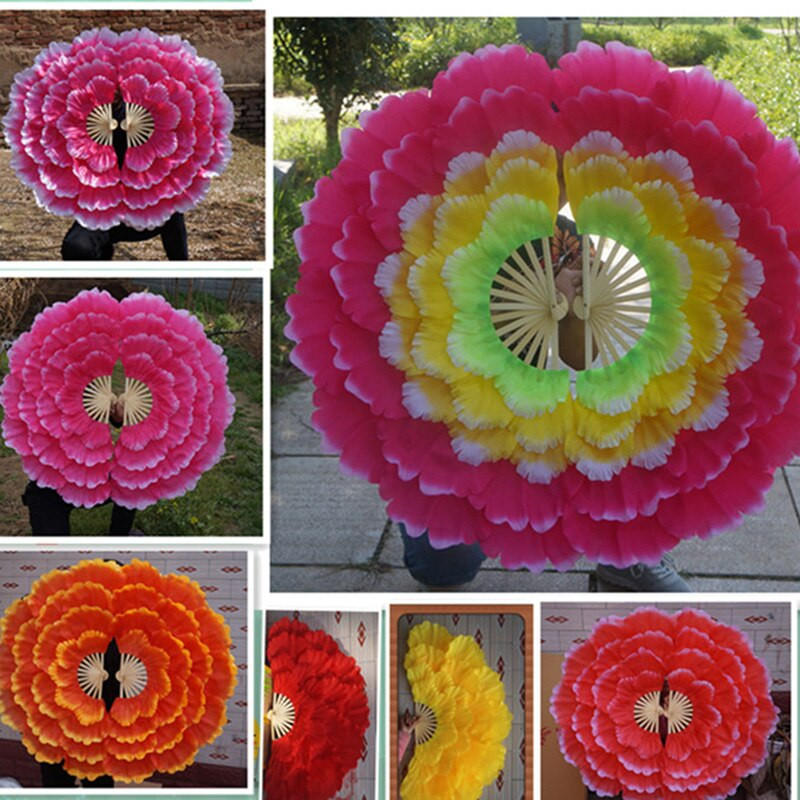 92 cm velika polupreklopiva lepeza za ples, dvostrana ručna lepeza s cvijetom božura, četvrtasta plesna lepeza, rekviziti za plesni klub