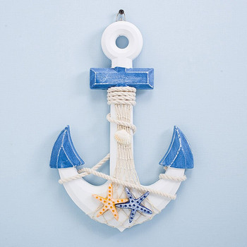 Στολίδι με μεσογειακό σκάφος με άγκυρα τοίχου Ξύλινο τιμόνι πλοίου με ρόδες χειροποίητα Ναυτικό μπαρ Εστιατόριο Διακόσμηση σπιτιού Παραλία