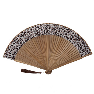 Kézzel készített hordozható kézi ventilátor bambusz bordákkal, leopárdmintás egyszínű Vintage összecsukható ventilátor Japán stílusú esküvői dekoratív ventilátor