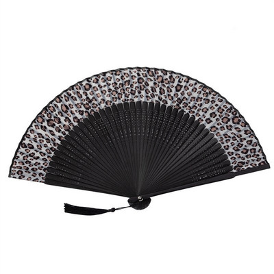 Kézzel készített hordozható kézi ventilátor bambusz bordákkal, leopárdmintás egyszínű Vintage összecsukható ventilátor Japán stílusú esküvői dekoratív ventilátor