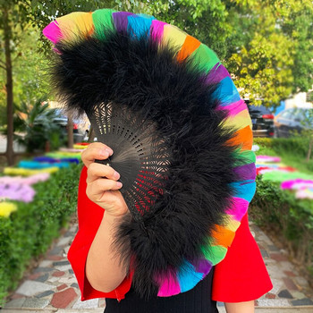 Rainbow Feather Folding Fan Stage Performance Dance Fan Lolita Feather Fan Photography Props Δώρα Διακόσμηση γάμου