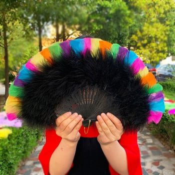 Rainbow Feather Folding Fan Stage Performance Dance Fan Lolita Feather Fan Photography Props Δώρα Διακόσμηση γάμου