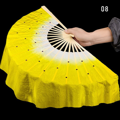 2 бр. Китайско късо ветрило за коремен танц 30 см бамбук 10 см полукръг копринен воал двойки Yangko Dance Сгъваеми ръчни ветрила Реквизит за шоу за възрастни