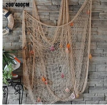 Риболовна мрежа от конопено въже в средиземноморски стил, снимка, декорация на стена, мрежа, висулка, декорация на филе пече