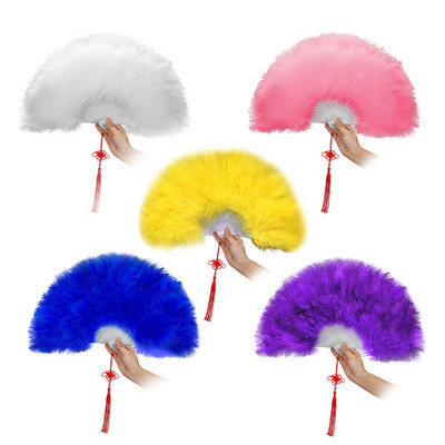 Factory Direct Sales White Ladies Folded Turkey Feather Hand Fan Wholesale Handmade Fans For Dance Wedding Decoration