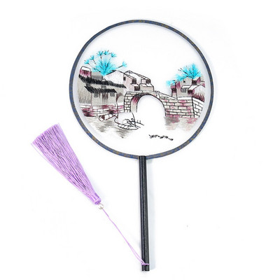 Retro Palace kínai stílusú selyemszövet kétoldalas hímzés Pillangó panda páva bojt hosszú nyelű kézi ventilátor Cheongsam dekor
