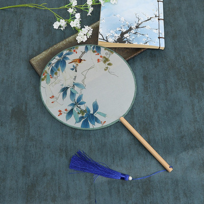 Vintažinio stiliaus šilko vėduoklė kinų klasikinė išsiuvinėta apvali vėduoklė Namų dekoravimo papuošalai Vestuvių šokių rankų ventiliatorius