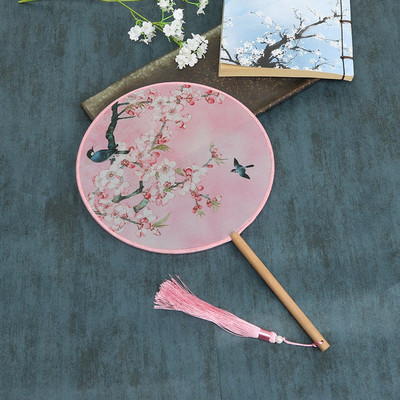 Vintažinio stiliaus šilko vėduoklė kinų klasikinė išsiuvinėta apvali vėduoklė Namų dekoravimo papuošalai Vestuvių šokių rankų ventiliatorius