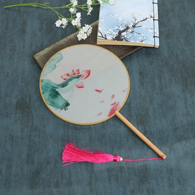 Vintažinio stiliaus šilko vėduoklė kinų klasikinė išsiuvinėta apvali vėduoklė Namų dekoravimo papuošalai Vestuvių šokių rankų ventiliatorius