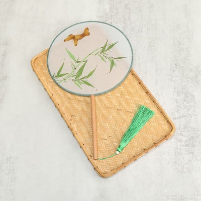 Vintažinio stiliaus šilko vėduoklė kinų klasikinė išsiuvinėta apvali vėduoklė Namų dekoravimo papuošalai Vestuvių šokių rankų ventiliatorius