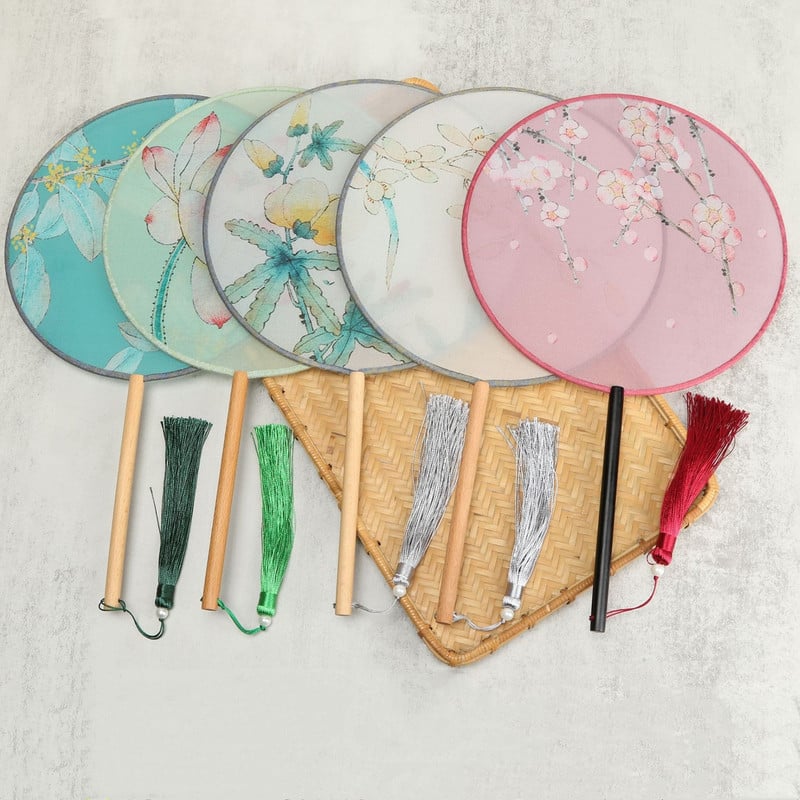 Vintažinio stiliaus šilko vėduoklė kinų klasikinė išsiuvinėta apvali vėduoklė Namų dekoravimo papuošalai Vestuvių šokių rankų ventiliatorius