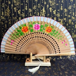 Kétoldalas összehajtható kézi festés legyező Cheongsam show táncelőadás Fan Lady kézi legyező előadás kellékek abanicos para boda