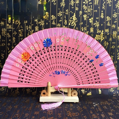 Kétoldalas összehajtható kézi festés legyező Cheongsam show táncelőadás Fan Lady kézi legyező előadás kellékek abanicos para boda