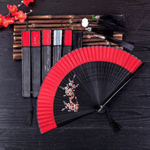 Ventilator pliabil, roșu, pentru femei, pictat manual, în stil chinezesc. Ventilator de dans portabil