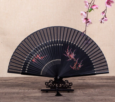 Ventilator pliabil, roșu, pentru femei, pictat manual, în stil chinezesc. Ventilator de dans portabil