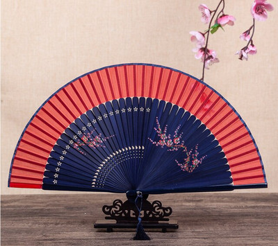 Ventilator pliabil, roșu, pentru femei, pictat manual, în stil chinezesc. Ventilator de dans portabil