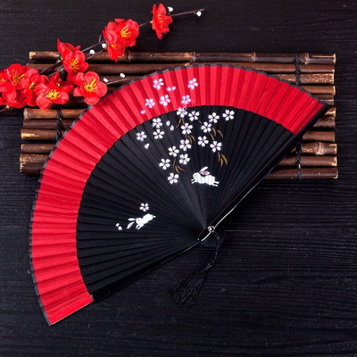Ventilator pliabil, roșu, pentru femei, pictat manual, în stil chinezesc. Ventilator de dans portabil