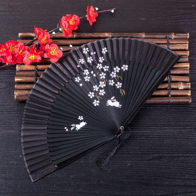 Ventilator pliabil, roșu, pentru femei, pictat manual, în stil chinezesc. Ventilator de dans portabil