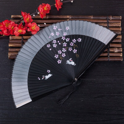 Ventilator pliabil, roșu, pentru femei, pictat manual, în stil chinezesc. Ventilator de dans portabil