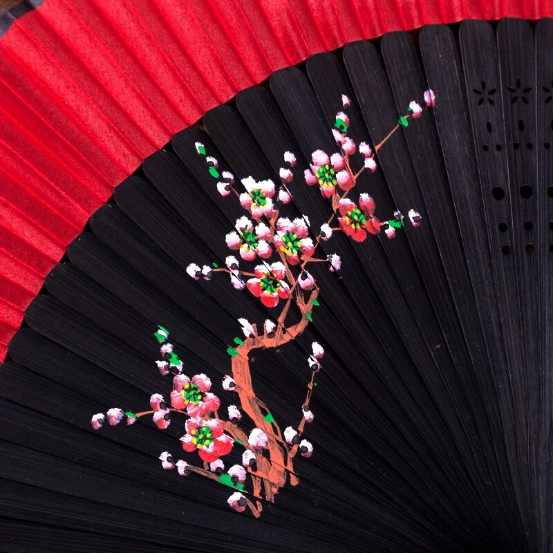 Ventilator pliabil, roșu, pentru femei, pictat manual, în stil chinezesc. Ventilator de dans portabil