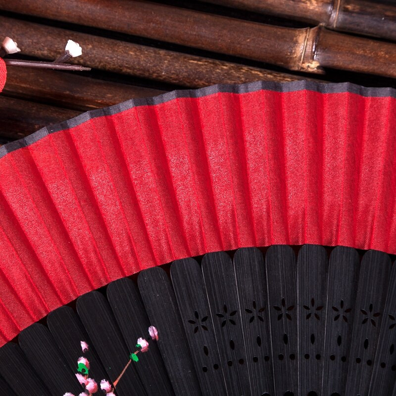 Ventilator pliabil, roșu, pentru femei, pictat manual, în stil chinezesc. Ventilator de dans portabil