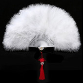 Ventilator cu pene îngroșat Cheongsam Catwalk Performanță pe scenă Evantai de dans în stil antic Evantai de dans de pluș Ventilator pliabil Recuzită de pluș