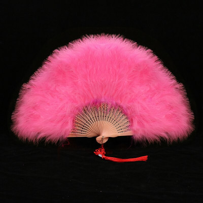 Ventilator cu pene îngroșat Cheongsam Catwalk Performanță pe scenă Evantai de dans în stil antic Evantai de dans de pluș Ventilator pliabil Recuzită de pluș