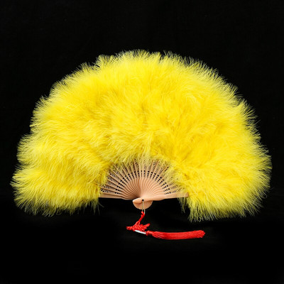 Ventilator cu pene îngroșat Cheongsam Catwalk Performanță pe scenă Evantai de dans în stil antic Evantai de dans de pluș Ventilator pliabil Recuzită de pluș
