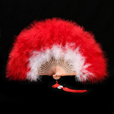 Ventilator cu pene îngroșat Cheongsam Catwalk Performanță pe scenă Evantai de dans în stil antic Evantai de dans de pluș Ventilator pliabil Recuzită de pluș