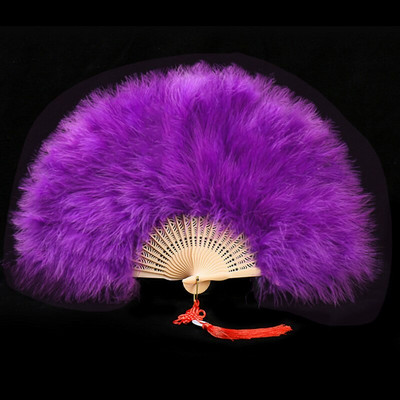 Ventilator cu pene îngroșat Cheongsam Catwalk Performanță pe scenă Evantai de dans în stil antic Evantai de dans de pluș Ventilator pliabil Recuzită de pluș