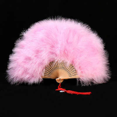 Ventilator cu pene îngroșat Cheongsam Catwalk Performanță pe scenă Evantai de dans în stil antic Evantai de dans de pluș Ventilator pliabil Recuzită de pluș