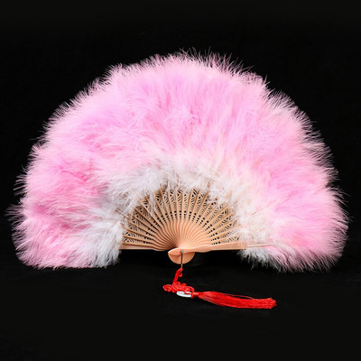 Ventilator cu pene îngroșat Cheongsam Catwalk Performanță pe scenă Evantai de dans în stil antic Evantai de dans de pluș Ventilator pliabil Recuzită de pluș