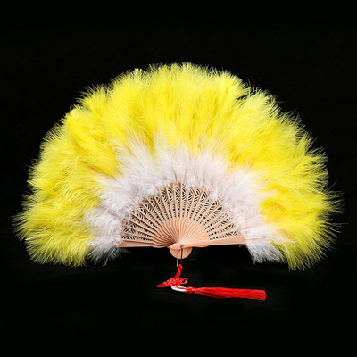 Ventilator cu pene îngroșat Cheongsam Catwalk Performanță pe scenă Evantai de dans în stil antic Evantai de dans de pluș Ventilator pliabil Recuzită de pluș