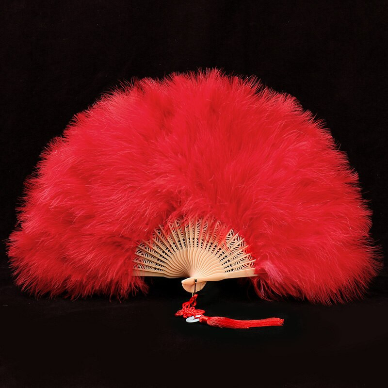 Ventilator cu pene îngroșat Cheongsam Catwalk Performanță pe scenă Evantai de dans în stil antic Evantai de dans de pluș Ventilator pliabil Recuzită de pluș
