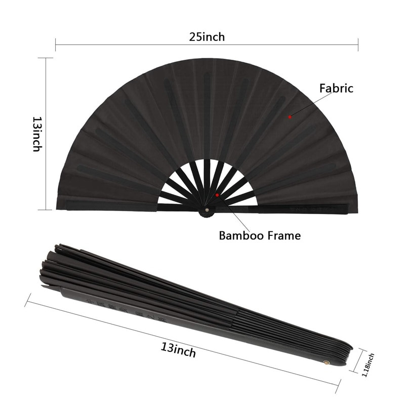 2 db nagyméretű összecsukható ventilátor nylon vászon kézi összecsukható ventilátor kínai kung fu tai chi ventilátor fekete dekoráció összecsukható kézi ventilátor partira