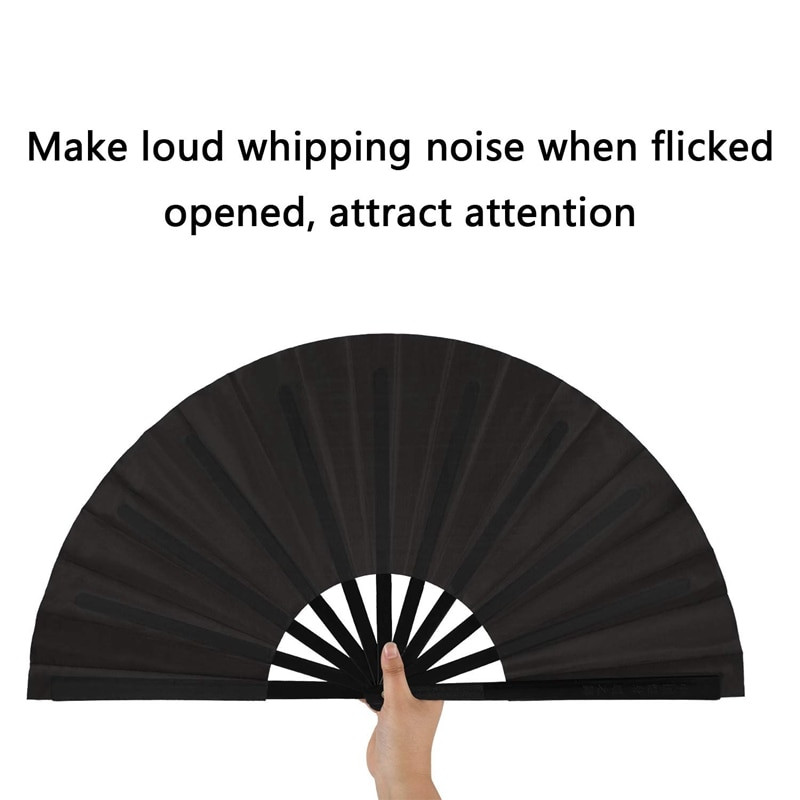 2 db nagyméretű összecsukható ventilátor nylon vászon kézi összecsukható ventilátor kínai kung fu tai chi ventilátor fekete dekoráció összecsukható kézi ventilátor partira