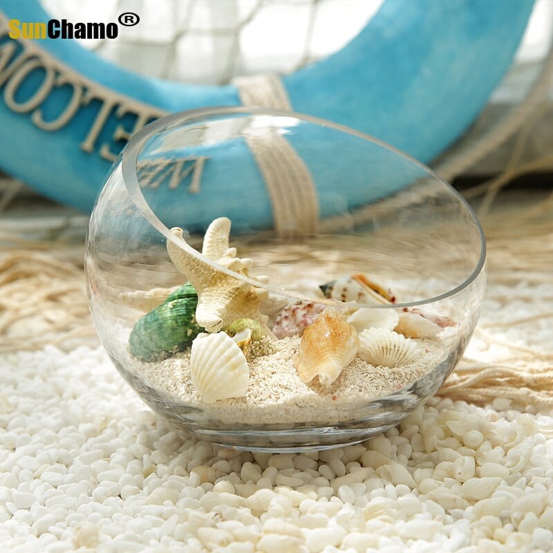 Šiaurės šalių Viduržemio jūros koralų kriauklių vaza Kūrybinis ornamentas dubuo Lotus Ančiukas įstrižai permatomas vandens stiklas namų dekoravimas jūra