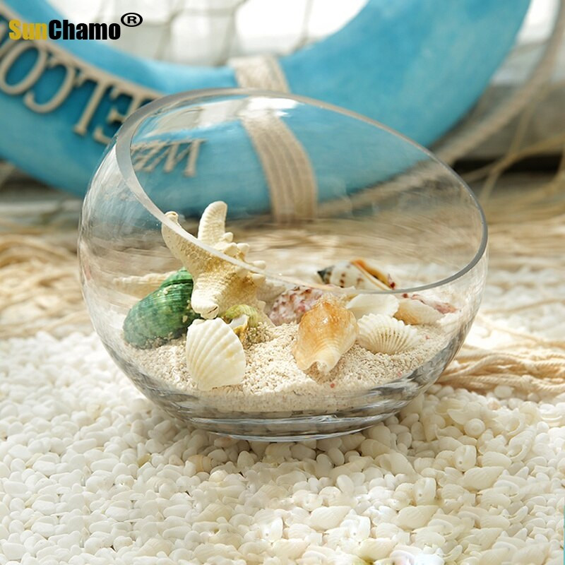 Šiaurės šalių Viduržemio jūros koralų kriauklių vaza Kūrybinis ornamentas dubuo Lotus Ančiukas įstrižai permatomas vandens stiklas namų dekoravimas jūra