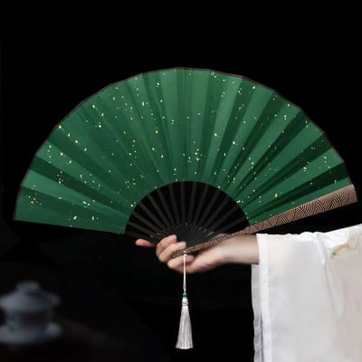 egyszínű nagy összecsukható ventilátor- Bambusz és fa vászon kézi ventilátor kültéri hordozható összecsukható ventilátor lakberendezési kézműves betűkkel ajándék