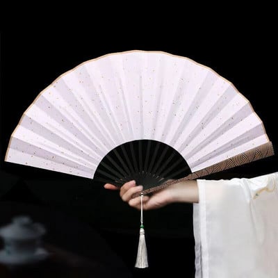 egyszínű nagy összecsukható ventilátor- Bambusz és fa vászon kézi ventilátor kültéri hordozható összecsukható ventilátor lakberendezési kézműves betűkkel ajándék