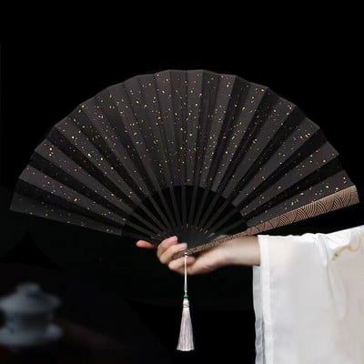 egyszínű nagy összecsukható ventilátor- Bambusz és fa vászon kézi ventilátor kültéri hordozható összecsukható ventilátor lakberendezési kézműves betűkkel ajándék