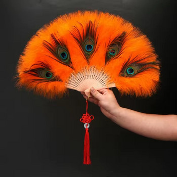 Βεντάλια Peacock Feather Cheongsam Εμφάνιση Ζωντανής Παράστασης Lolita Feather Πτυσσόμενος ανεμιστήρας Gothic Dance Hand Fan Διακόσμηση γαμήλιου πάρτι