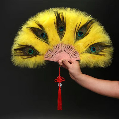 Evantai cu pene de păun, spectacol cheongsam, performanță în direct, evantai pliabil cu pene de Lolita, ventilator de mână, dans gotic, decorare pentru petrecerea de nuntă