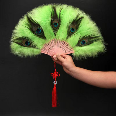 Evantai cu pene de păun, spectacol cheongsam, performanță în direct, evantai pliabil cu pene de Lolita, ventilator de mână, dans gotic, decorare pentru petrecerea de nuntă