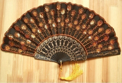 Evantai de mână cu paiete cu model păun decorativ 8 culori