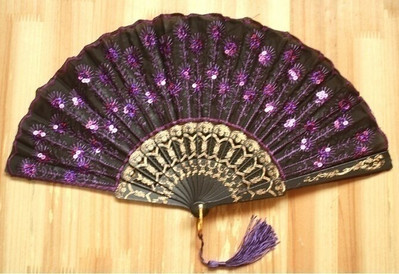 Evantai de mână cu paiete cu model păun decorativ 8 culori