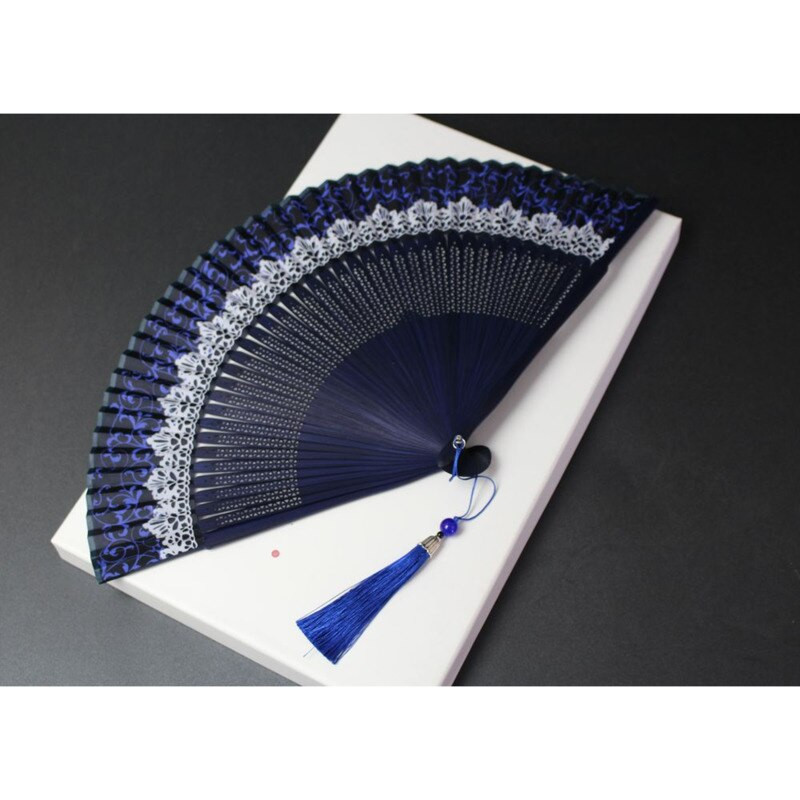 Ručna lepeza od bambusa kruna koja mijenja boju Ženska sklopiva lepeza od čipke Sklopiva lepeza za modnu pistu koja mijenja boju Hanfu fotografska lepeza tamno zelena