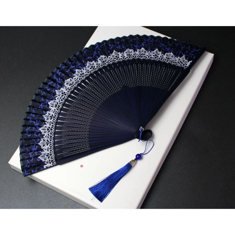 Ručna lepeza od bambusa kruna koja mijenja boju Ženska sklopiva lepeza od čipke Sklopiva lepeza za modnu pistu koja mijenja boju Hanfu fotografska lepeza tamno zelena