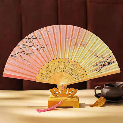 Ventilator de mână Hanfu chinezesc Ventilator pliabil de mână pentru doamnă 21 cm Ventilator de dans din bambus chinezesc de epocă Ventilator portabil Ventilator zilnic de vară pentru petrecere